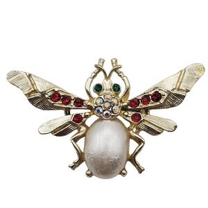 Rhinestone Bug Brooch Faux Pearl Belly Body Insect Pin Vintage Wasp Bee Beetle